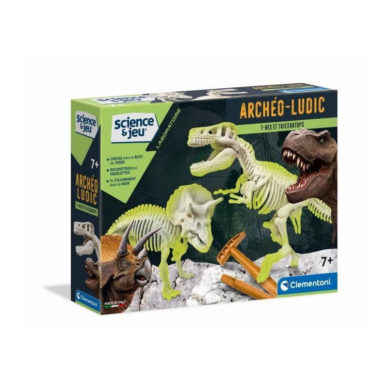 CLEMENTONI Archéo Ludic - T-Rex & Triceratops Phosphorescent - Scienc