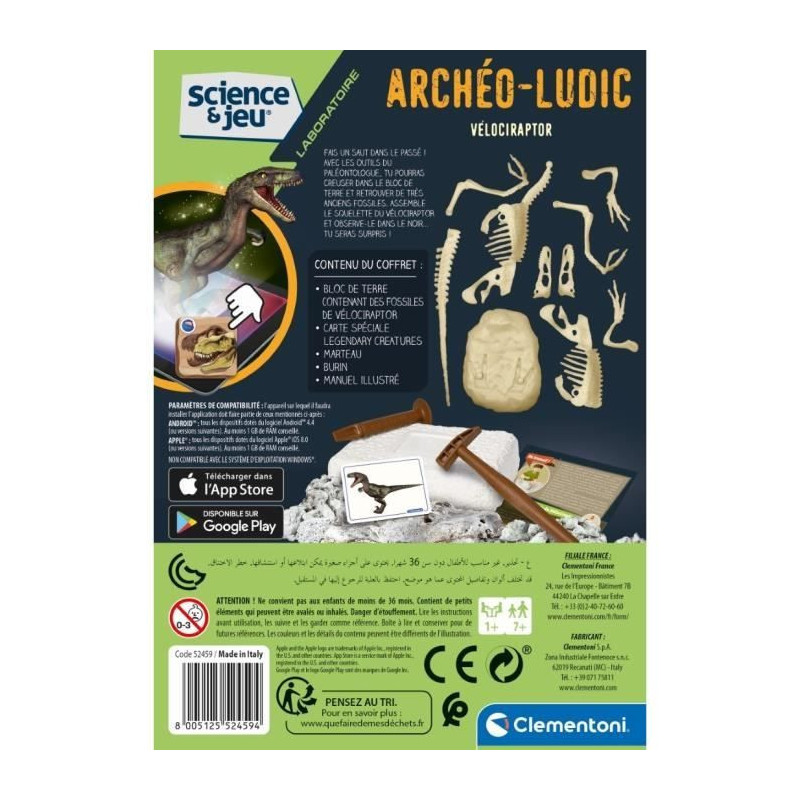 CLEMENTONI Science & Game - Archéo Ludic Vélociraptor - Scientific g