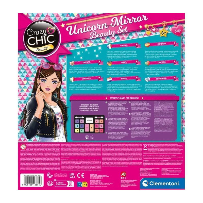 CLEMENTONI - Unicorn makeup mirror - Light ring - Makeup and hair and