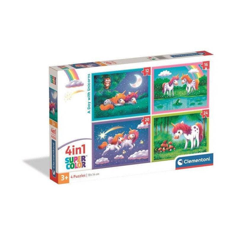 CLEMENTONI - 4 in 1 Puzzle - A Day with Unicorns