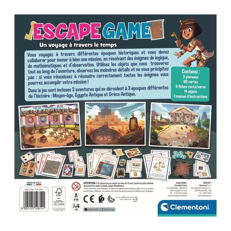 Clementoni - Escape Game travel through time - 3 adventures - Ages 8 a