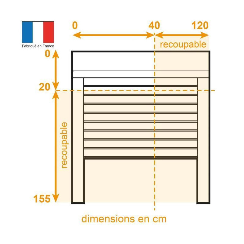 FRANCE-COMBI PVC hand-cut reversible shutter with strap - W 120 x H 15