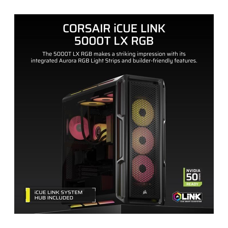 PC Case - CORSAIR - iCUE LINK 5000T LX RGB Series - Mid-Tower - Black