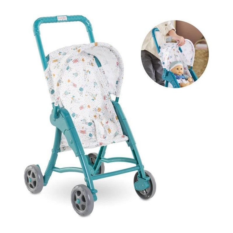 Teddy bear stroller - COROLLE - 30cm baby doll accessory - Blue - Ligh