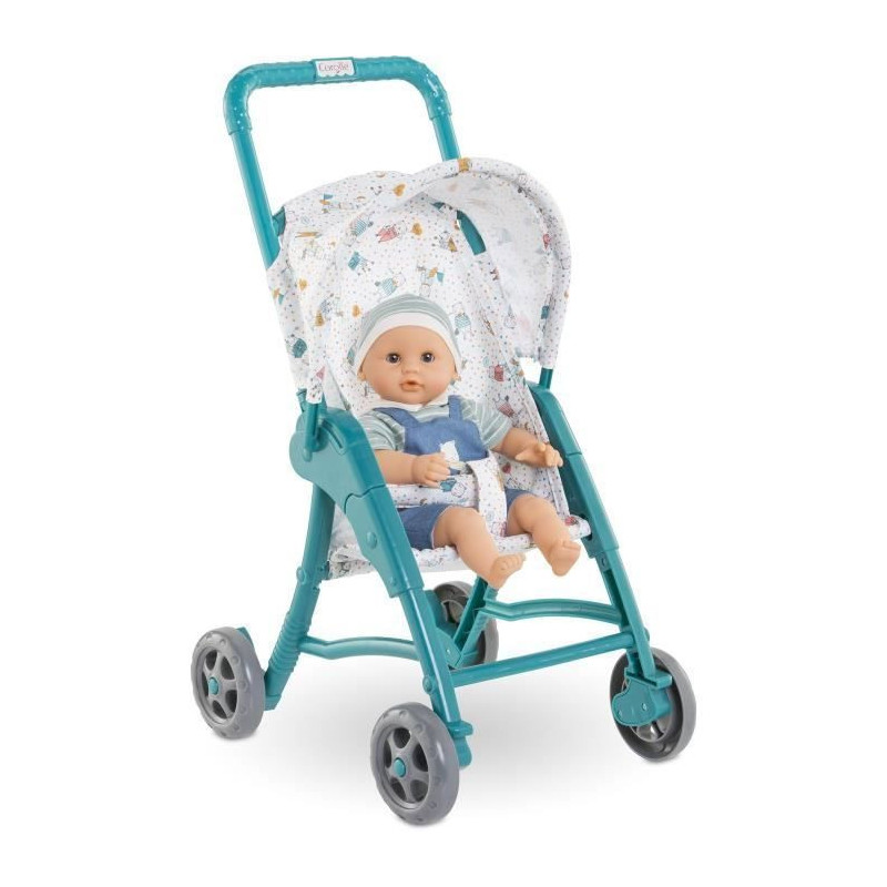 Teddy bear stroller - COROLLE - 30cm baby doll accessory - Blue - Ligh