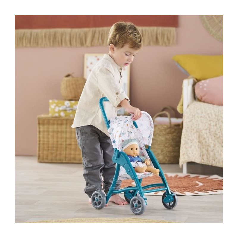 Teddy bear stroller - COROLLE - 30cm baby doll accessory - Blue - Ligh
