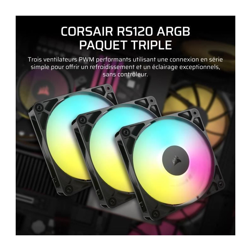 Pack of 3 120mm ARGB fans - CORSAIR - RS120 - Exceptional cooling and