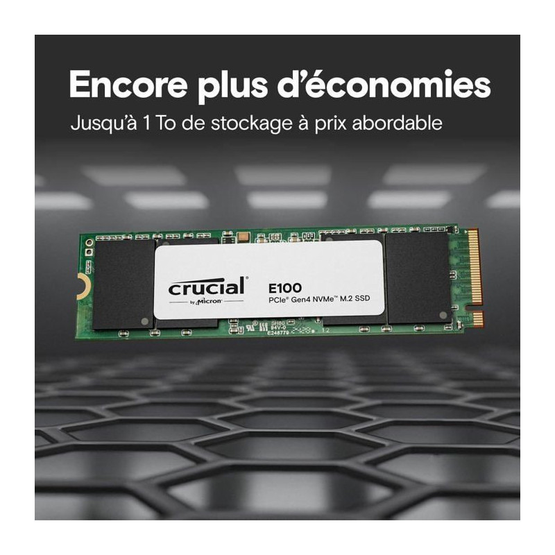 Internal SSD - CRUCIAL - E100 - 480 GB - PCIe Gen4 NVMe M.2 - Up to 47
