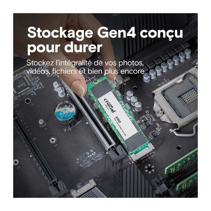 Internal SSD - CRUCIAL - E100 - 480 GB - PCIe Gen4 NVMe M.2 - Up to 47