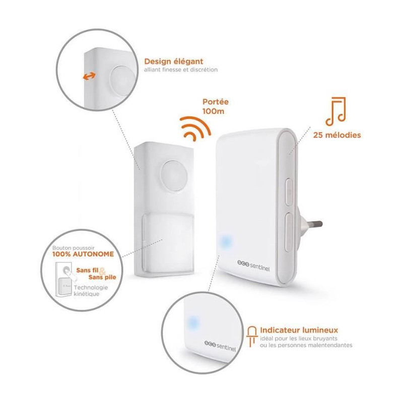 SCS SENTINEL EcoBell 100 Chime wireless and battery-less plug-in