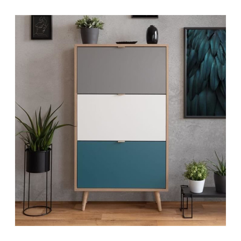 CUBA Shoe cabinet 18 pairs - Sonoma oak and light gray decor - L 70 x