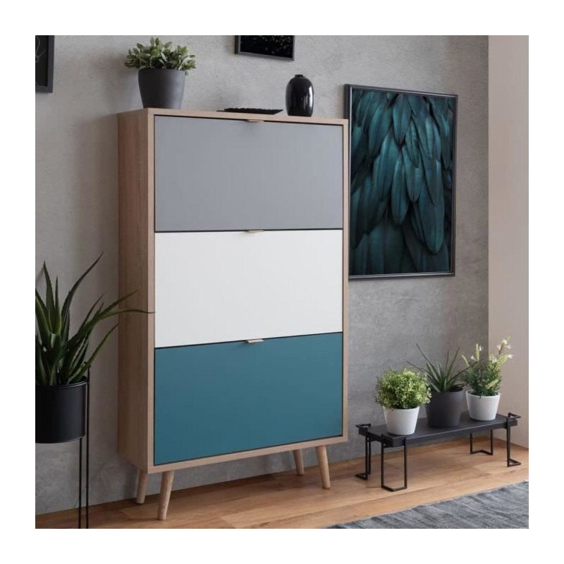 CUBA Shoe cabinet 18 pairs - Sonoma oak and light gray decor - L 70 x