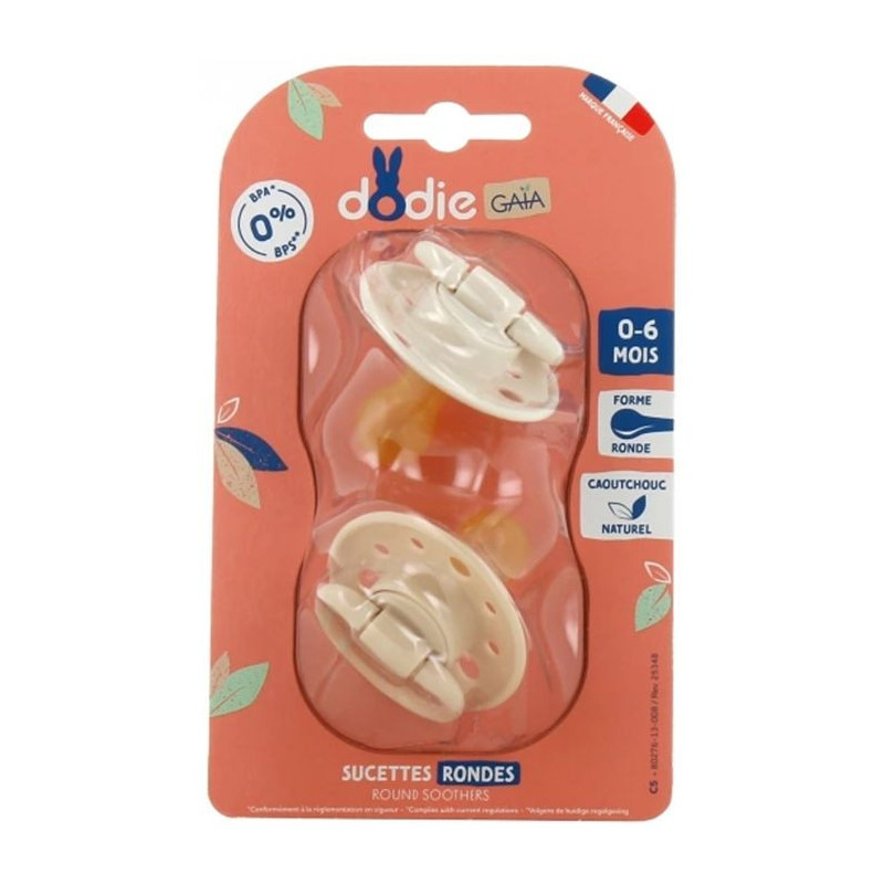 Pacifiers-Dodie Gaia Round Pacifiers 0-6M x2 (Color: Beige)