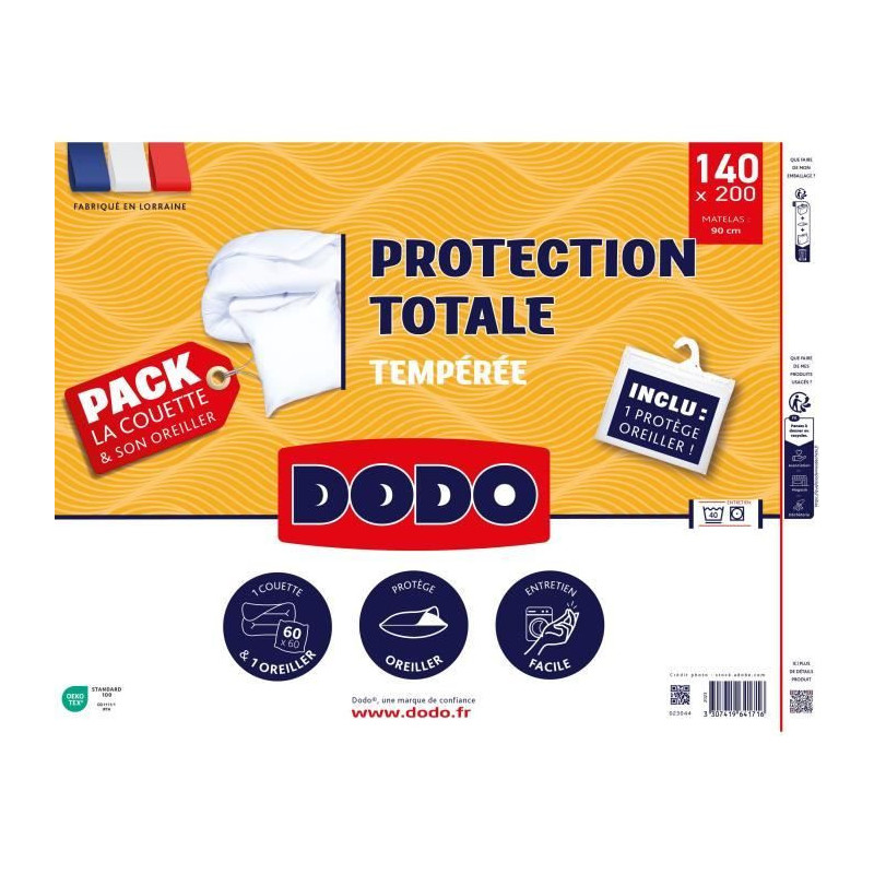 Duvet pack 200x200 cm + 2 pillows 60x60 cm + 2 pillow protectors 60x60