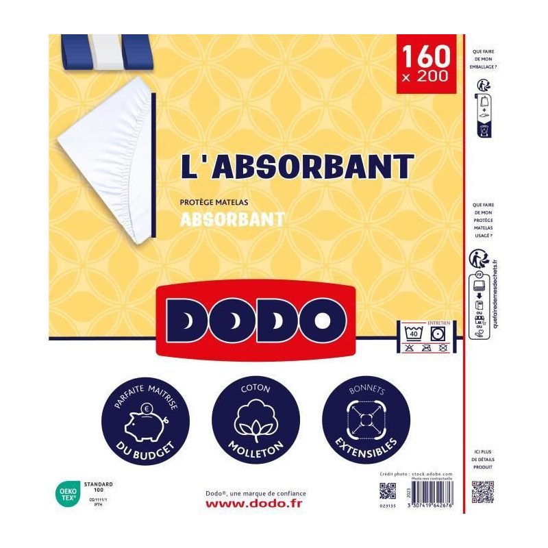 Absorbent mattress protector - polyester - 160x200 cm - dodo
