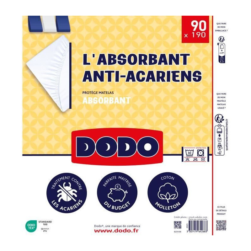 Absorbent mattress protector - 90x190 cm - cotton - anti -mite