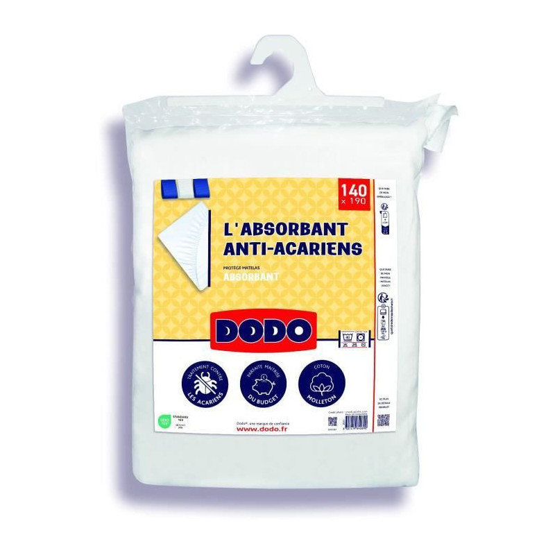 Absorbent mattress protector - 140x190 cm - Cotton - Anti -mite