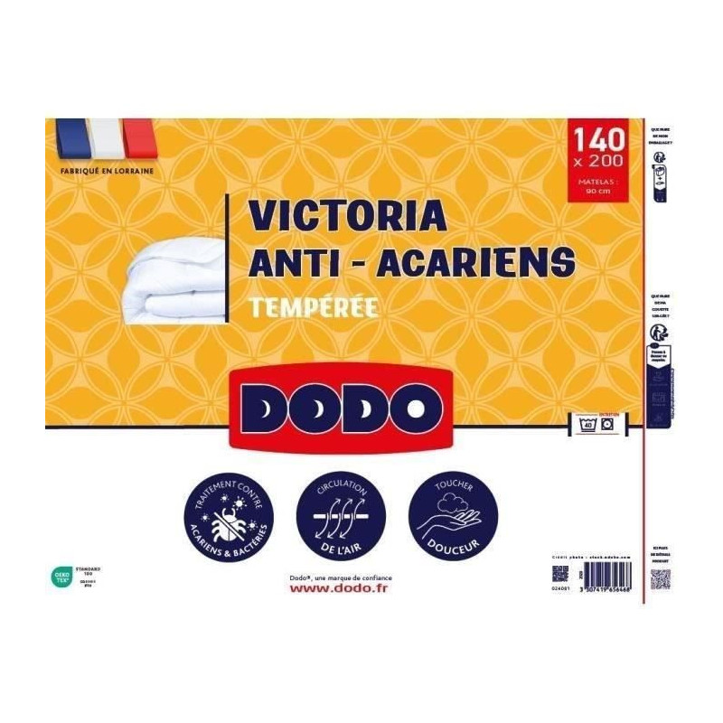 DODO Temperate duvet 300gr/m² anti-mite VICTORIA 140x200 cm white