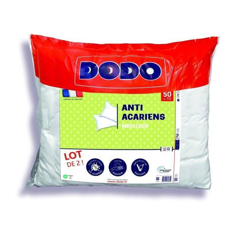 Set of 2 anti-mite pillows 50x70 cm - 100% Polyester - DODO