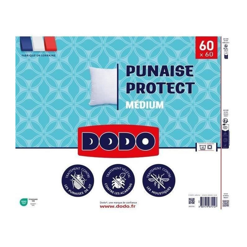 DODO medium pillow 60x60 cm - Anti-bug, anti-mite protection - 550 gr