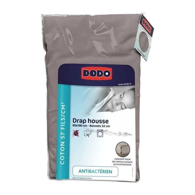 Dodo - antiBacteriens - Taupe - 90x190 cm cover sheet - Bonnet 32 ??cm