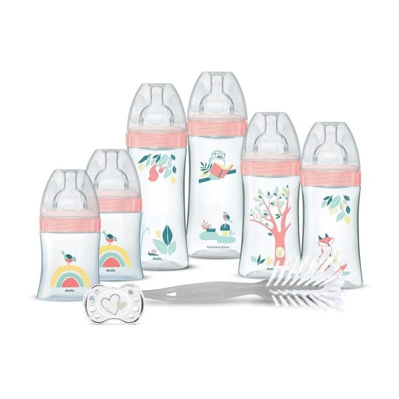 Dodie Birth Kit - 6 Anti-Colic Bottles, Flat Teats, 1 Anatomical Pacif