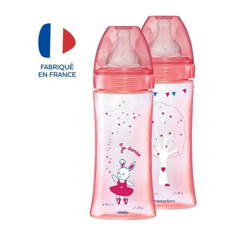 DODIE Lot of 2 anti-colic bottles Initiation + - 330ml - ROSE DANCER -