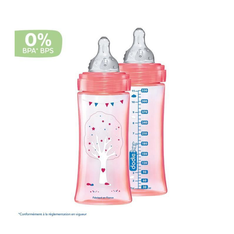 DODIE Lot of 2 anti-colic bottles Initiation + - 330ml - ROSE DANCER -