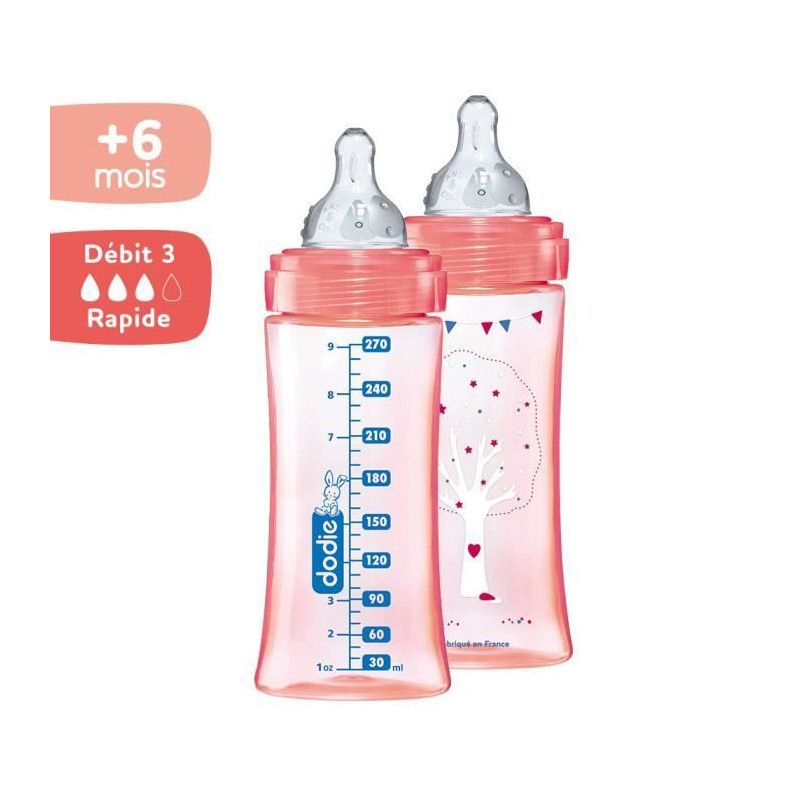 DODIE Lot of 2 anti-colic bottles Initiation + - 330ml - ROSE DANCER -