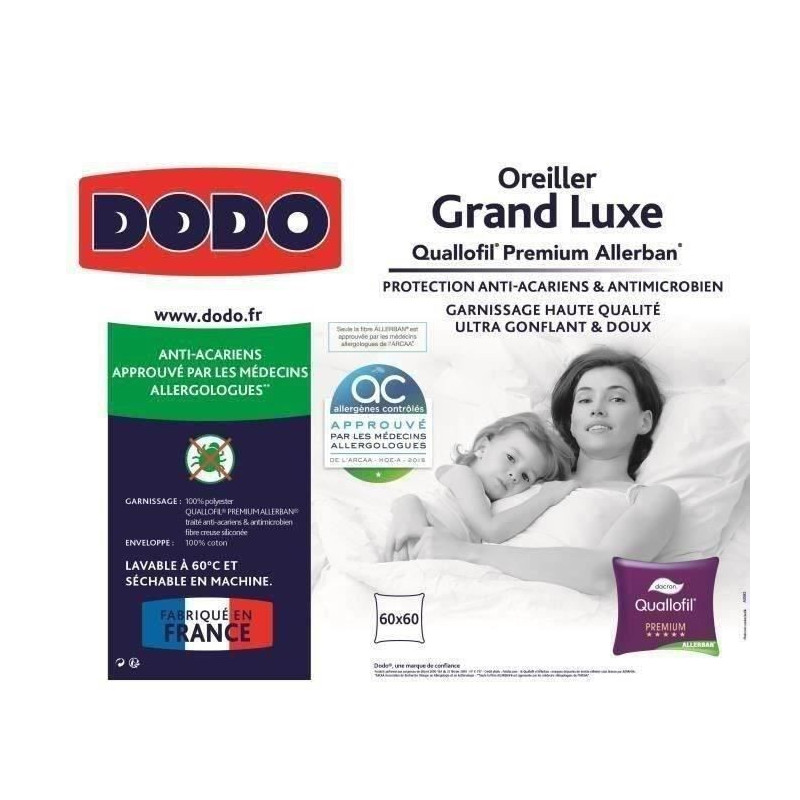 DODO Pillow Large Luxury Quallofil Allerban 60x60 cm white