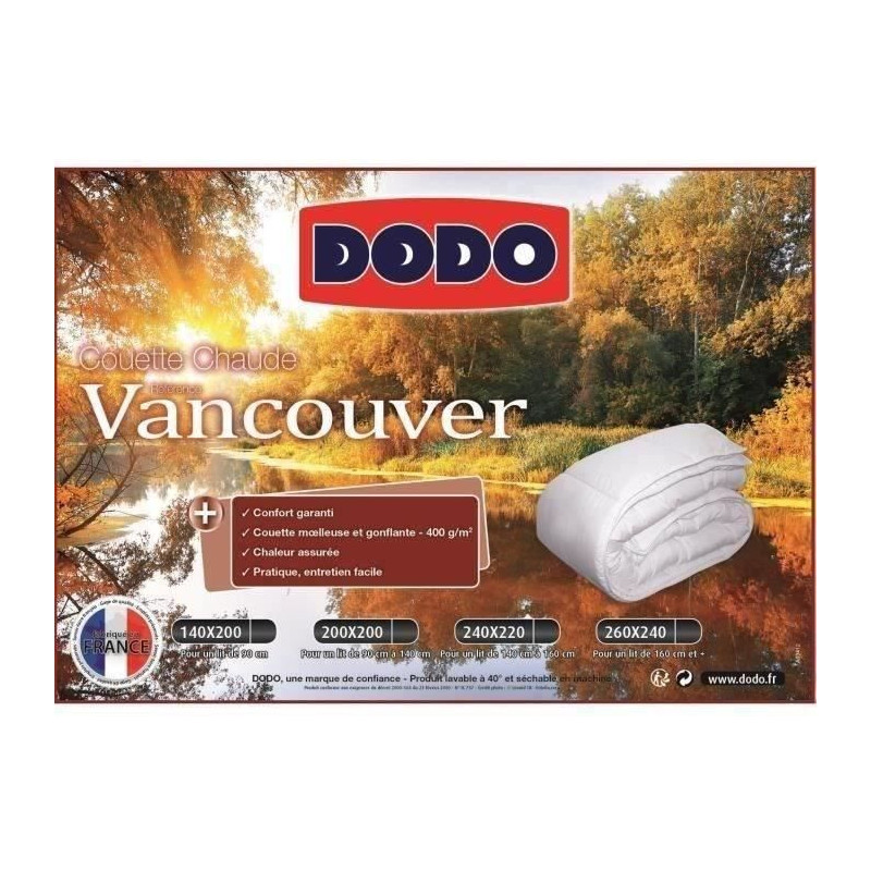 Vancouver hot duvet - 220 x 240 cm - 400gr/m² - White - Dodo