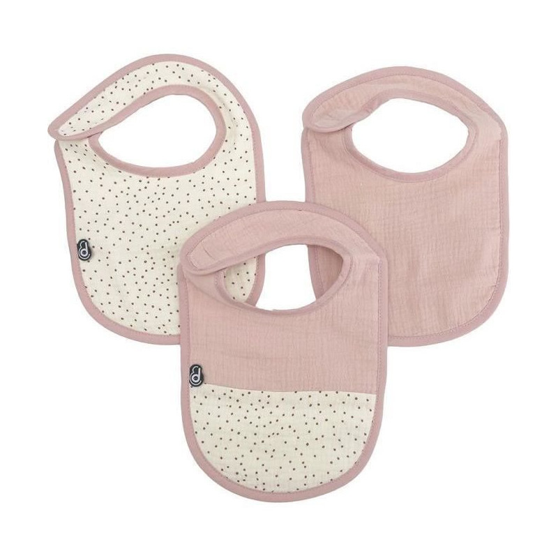 Pack of 3 bibs - DOMIVA - 0-6 months - Cotton gauze - Old pink