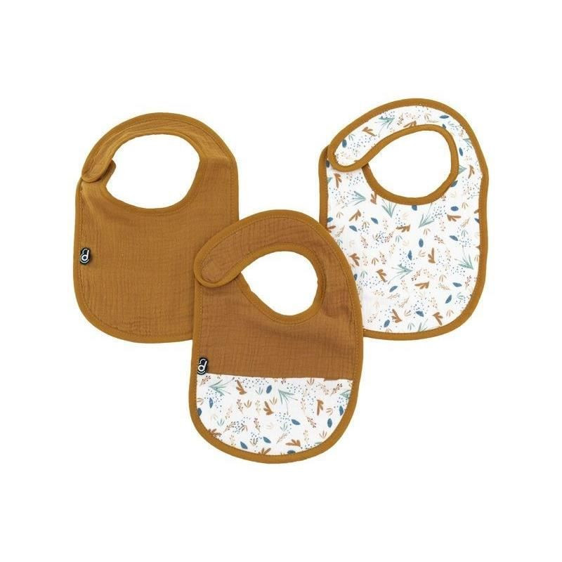 Pack of 3 bibs - DOMIVA - 6-12 months - Cotton gauze - Caramel printed