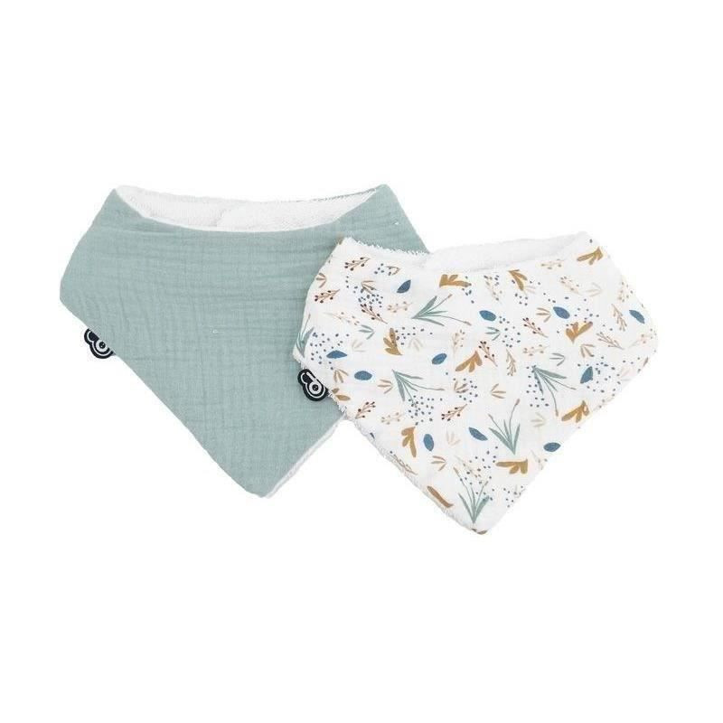 Pack of 2 bandana bibs - DOMIVA - TU - Muslin - Celadon printed on the