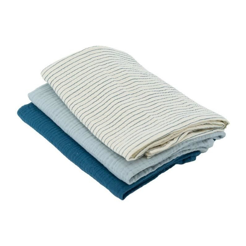 Set of 3 Bamboo swaddles - DOMIVA - 1 Printed + 2 Plain - Indigo blue