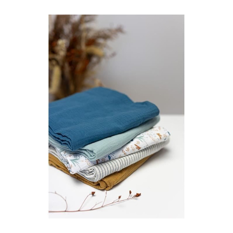 Set of 3 Bamboo swaddles - DOMIVA - 1 Printed + 2 Plain - Indigo blue