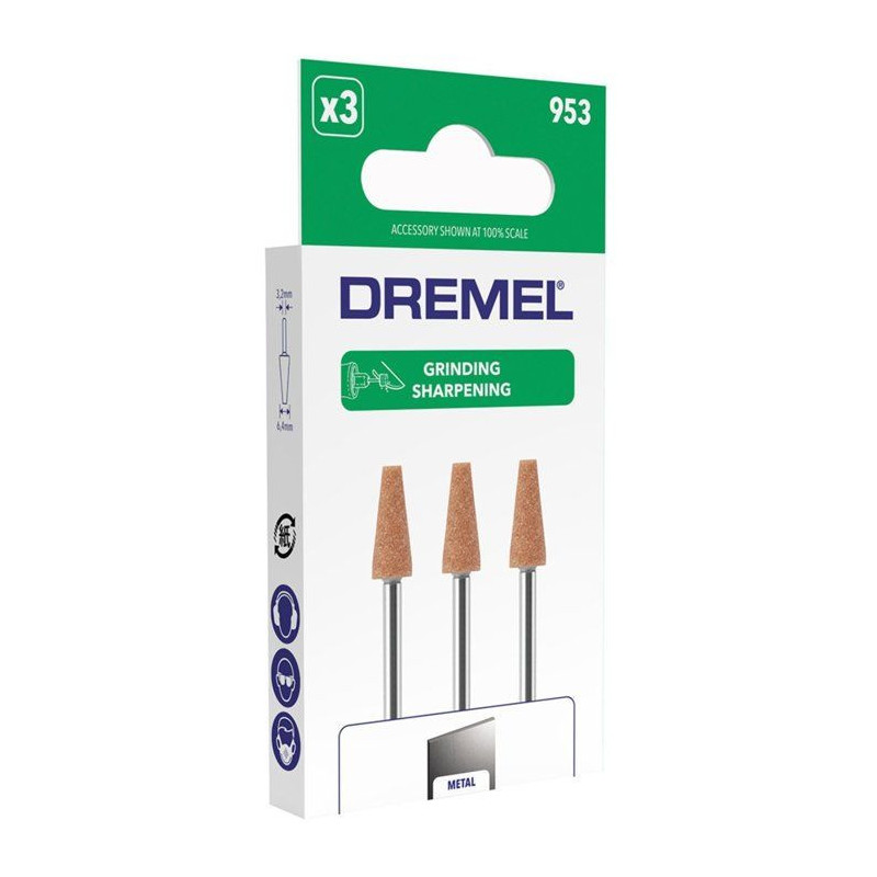 Set of 3 grinding wheels to be rectified by Dremel 953 aluminum oxide