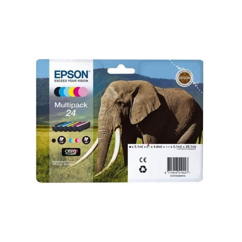Epson Claria Multipack 24 Elephant Cartridge Photo HD - Black + 5 Colo