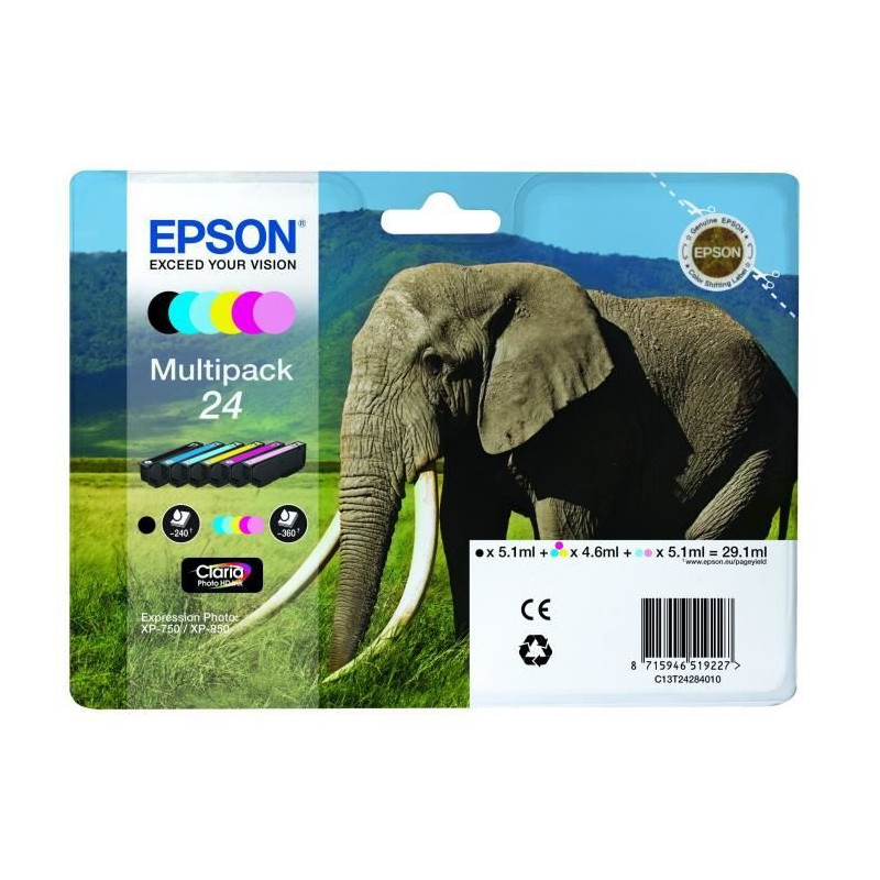 Epson Claria Multipack 24 Elephant Cartridge Photo HD - Black + 5 Colo