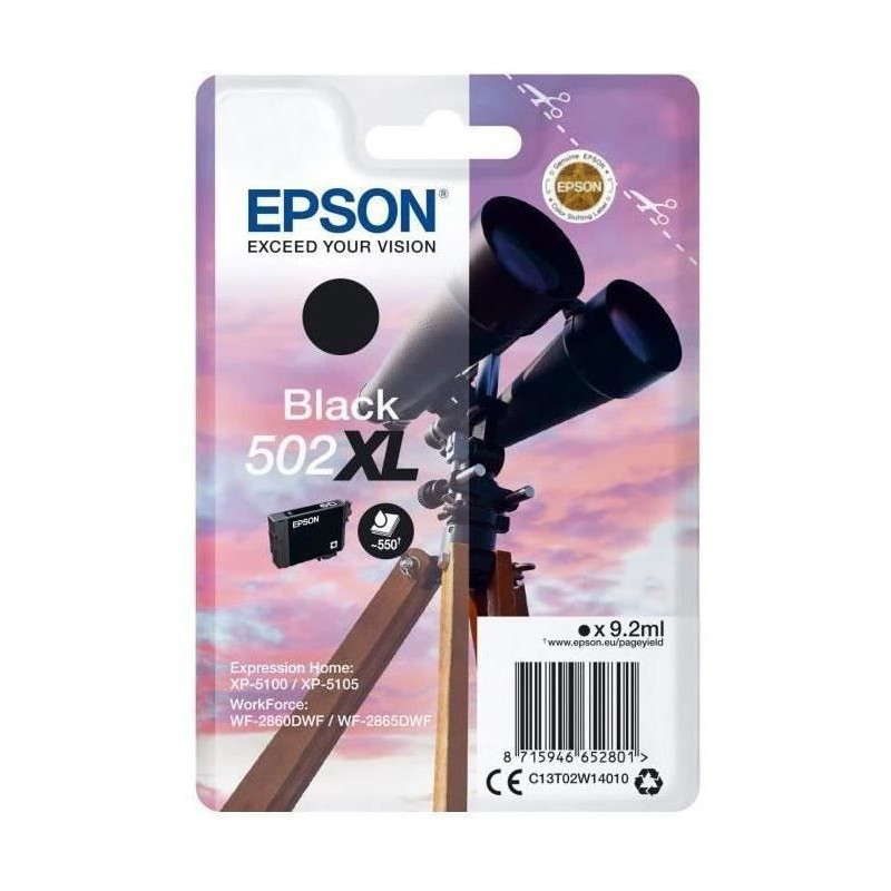 EPSON Ink Cartridges Singlepack Black 502XL Ink, Original, Pigment ink