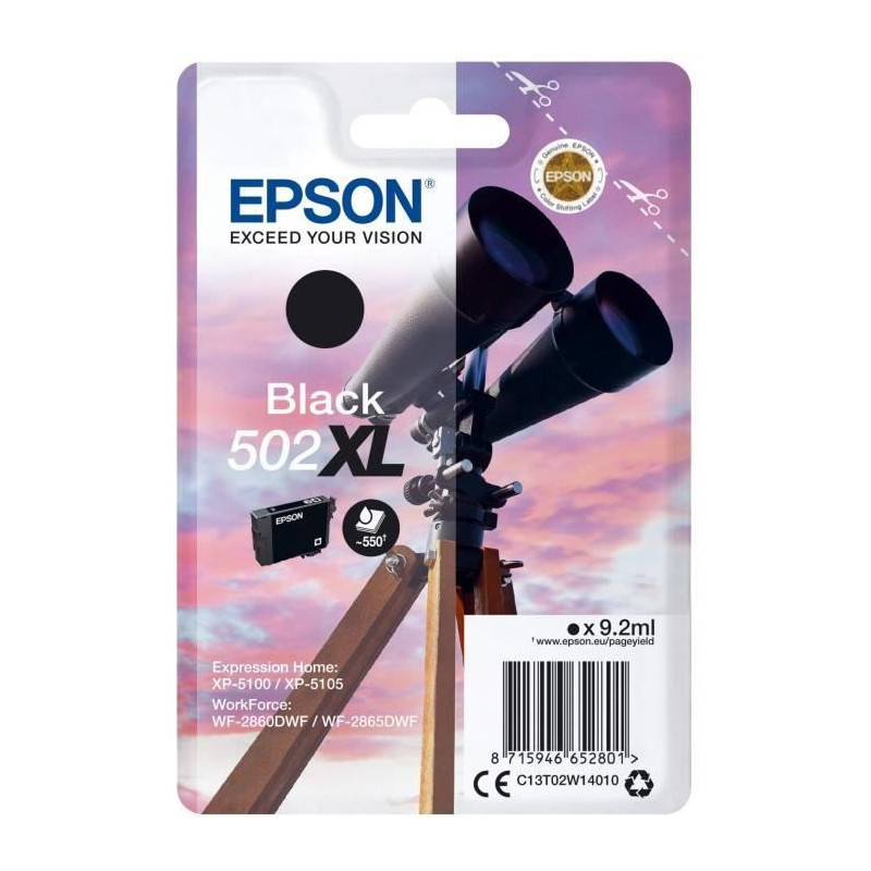 EPSON Ink Cartridges Singlepack Black 502XL Ink, Original, Pigment ink