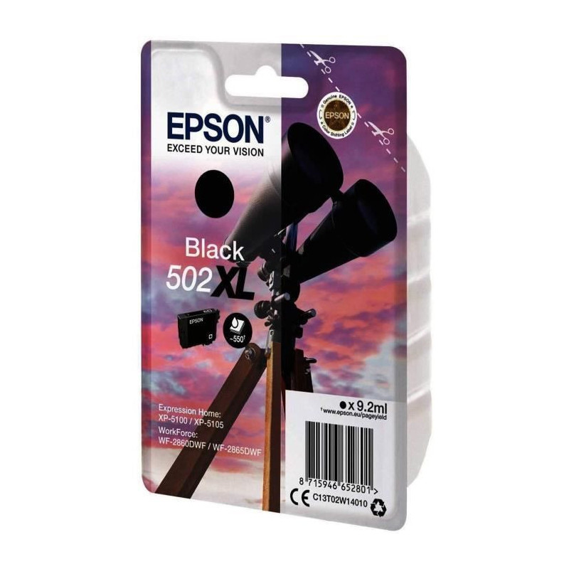 EPSON Ink Cartridges Singlepack Black 502XL Ink, Original, Pigment ink