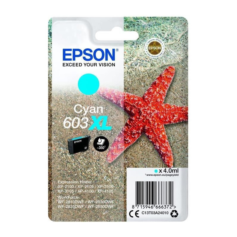 EPSON Inkjet Cartridge Singlepack 603XL Ink - Cyan