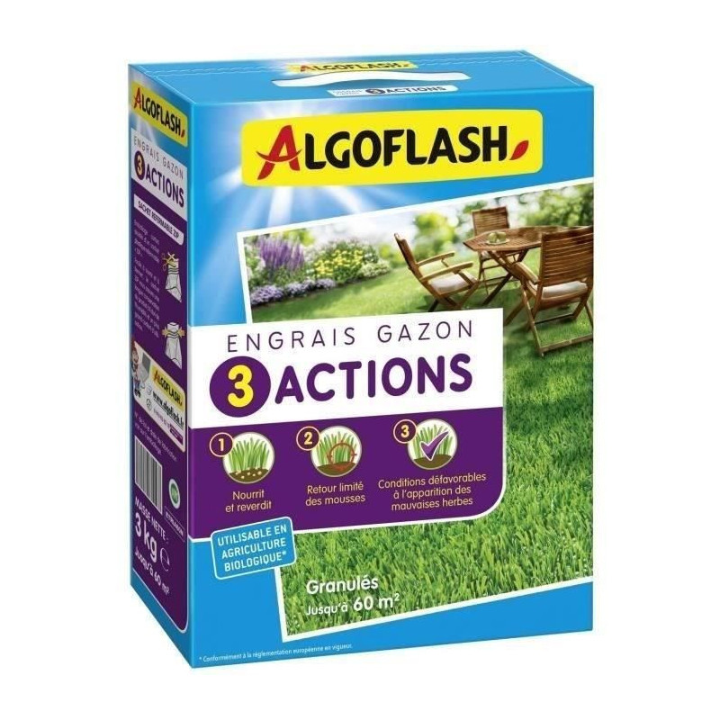 Gazon fertilizer - Algoflash Naturasol - 3 actions - 3 kg
