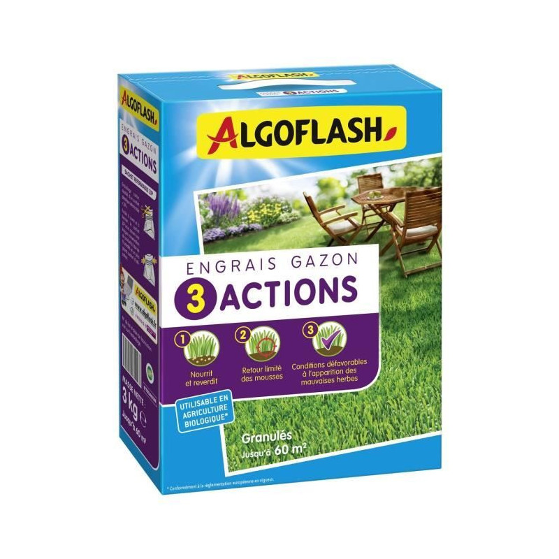 Gazon fertilizer - Algoflash Naturasol - 3 actions - 3 kg