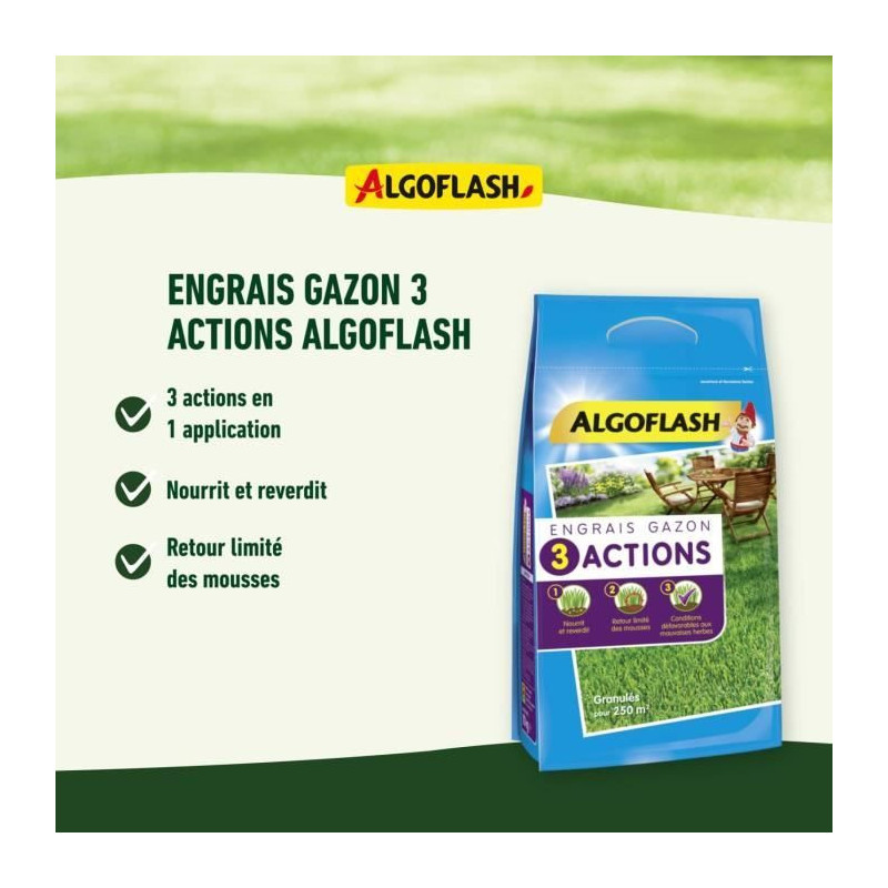 Gazon fertilizer - Algoflash Naturasol - 3 actions - 3 kg