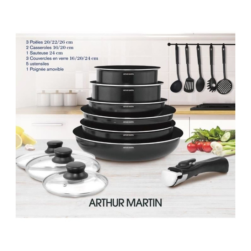 Arthur Martin Removable kitchen battery 15 pieces 16-20-22-24-26 cm bl