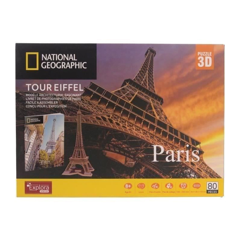 3D Puzzle - Eiffel Tower - Construction Game - EXPLORA - 80 pieces - A