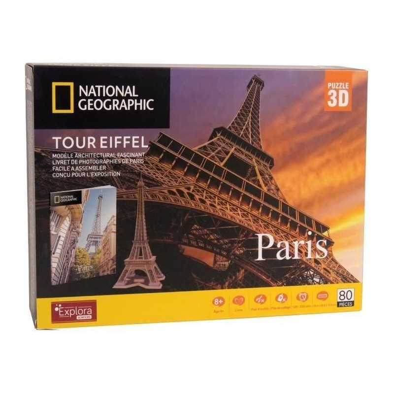 3D Puzzle - Eiffel Tower - Construction Game - EXPLORA - 80 pieces - A