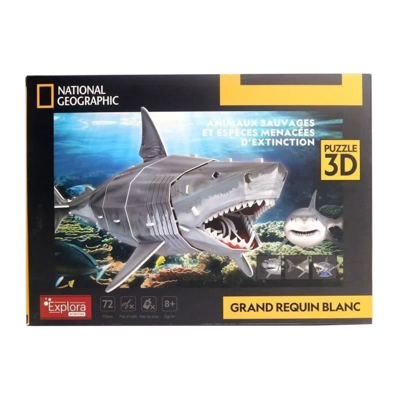3D Puzzle - Great White Shark - Construction Game - EXPLORA - 72 piece